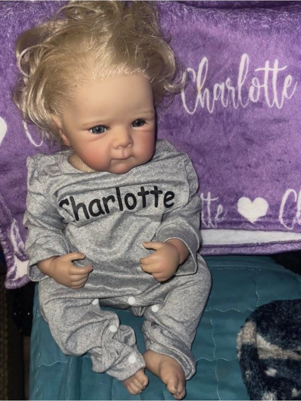 Baby doll & Personalized 'Charlotte' Grey Baby Doll Outfit and blanket